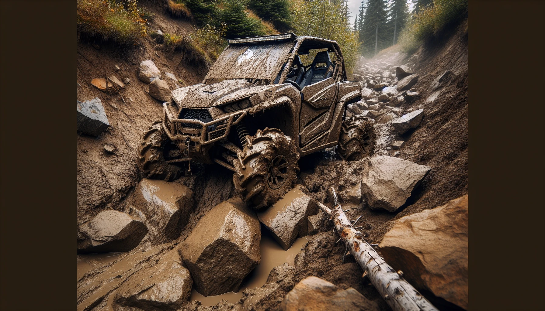 Side by side ATV navigating rough terrain