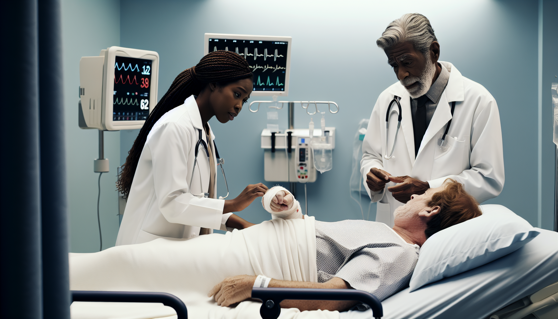 Truck accident victim receiving medical care