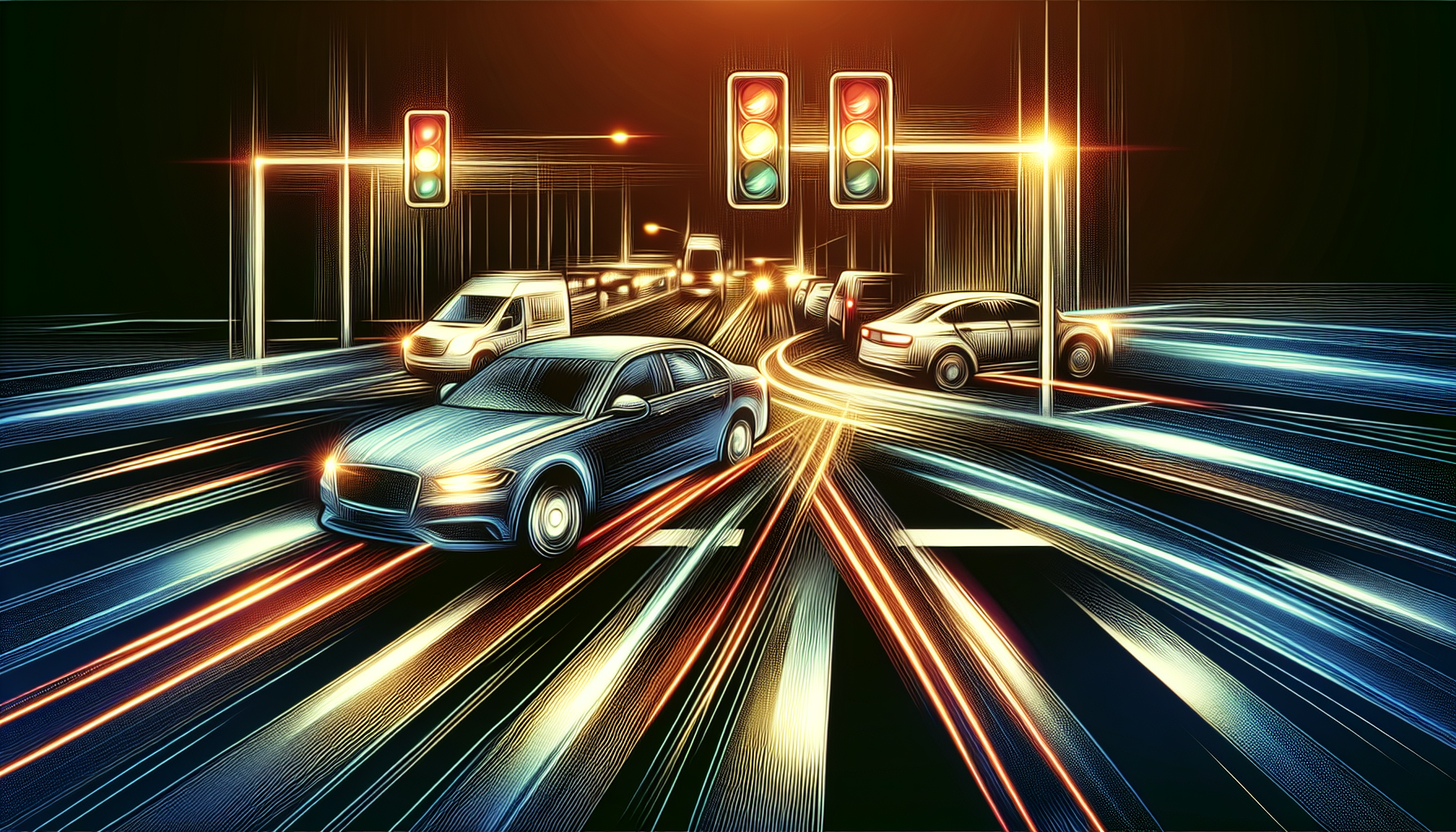 Illustration of defensive driving at dangerous intersections